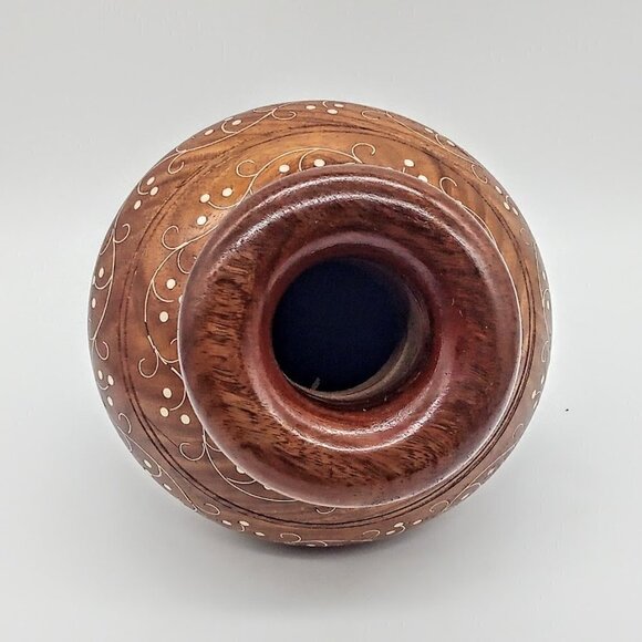 Hand-Turned 6-Inch Decorated Wood Vase - Picture 4 of 7